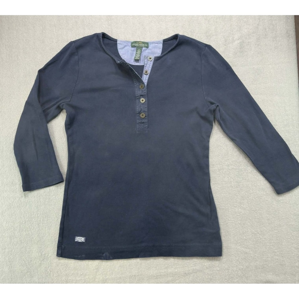 Lauren Ralph Lauren Henley Top Womens‎ Small Blue Long Sleeve Cotton Shirt